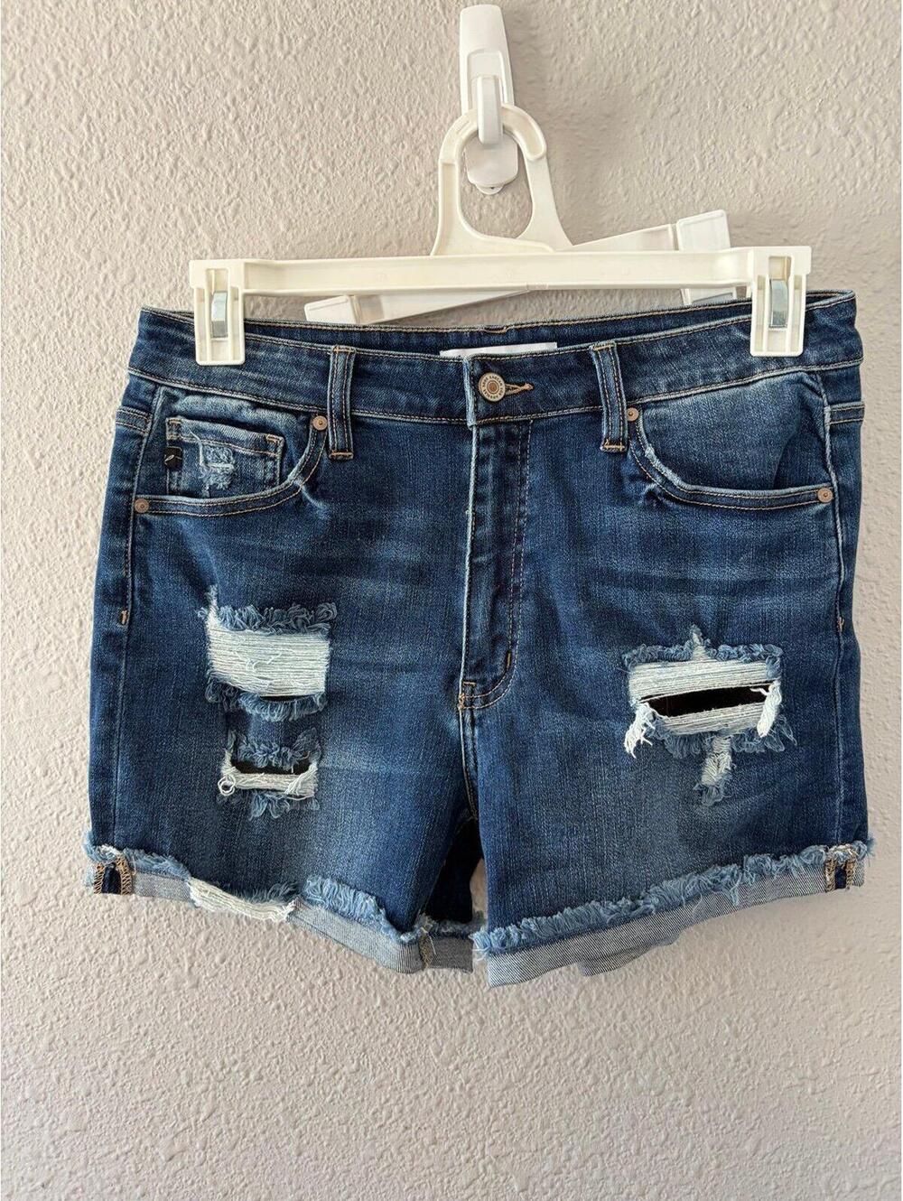 KanCan Distressed Dark Blue Denim Jean Shorts